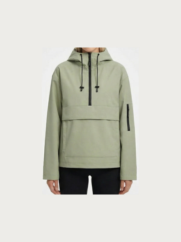 Fleece-lined Waterproof Raincoat Hoodie With Kangaroo Pocket