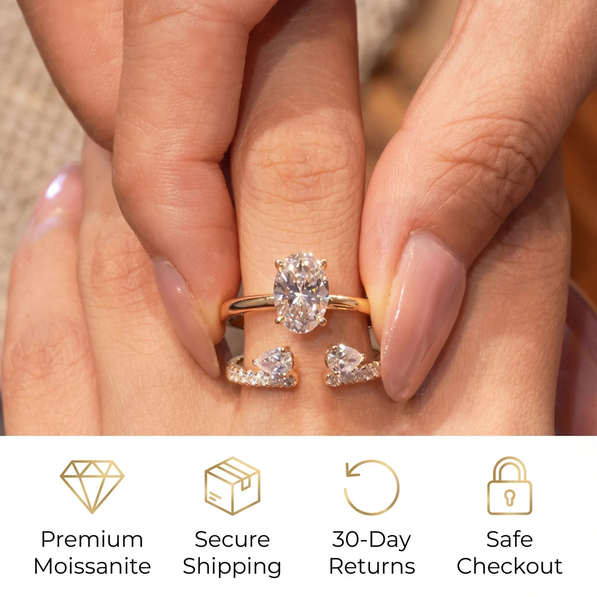 π₯ LAST DAY 90% OFF: Perfect Nesting Comfort-Fit Flawless Moissanite Oval & Pear Ring Set in 14K