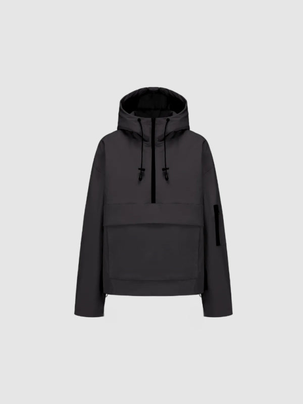 Fleece-lined Waterproof Raincoat Hoodie With Kangaroo Pocket