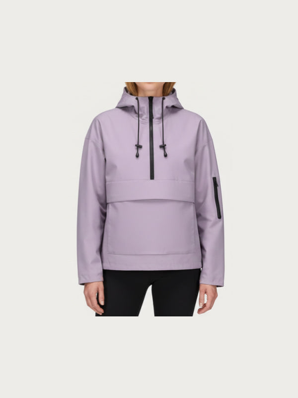 Fleece-lined Waterproof Raincoat Hoodie With Kangaroo Pocket