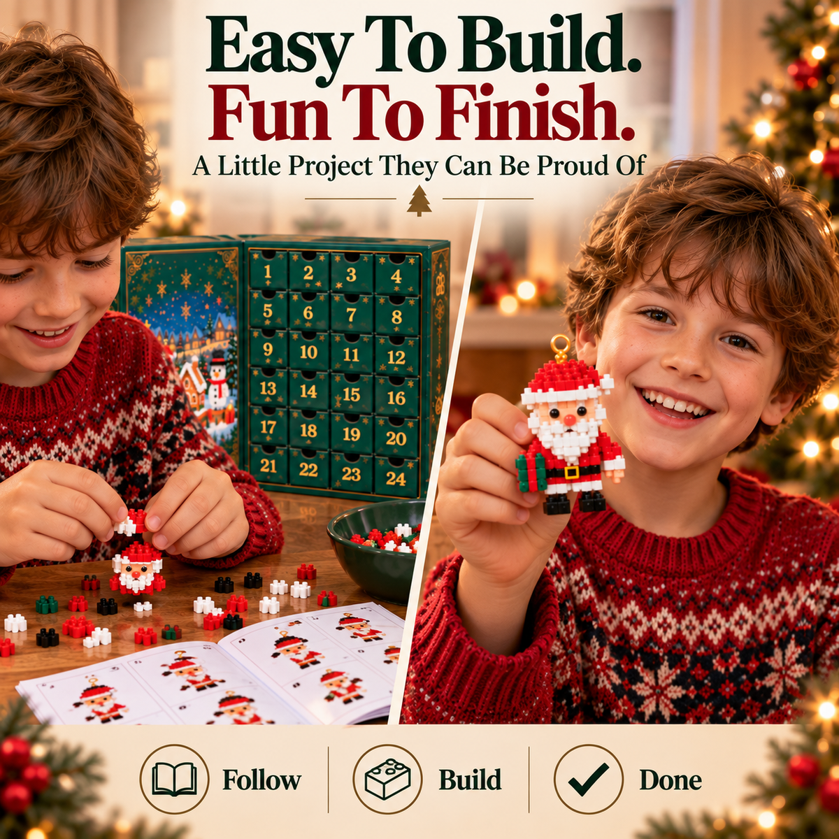 Toaimer®🎅 Christmas Countdown Brick Building Advent Calendar For Families
