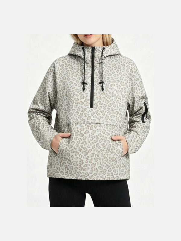 Fleece-lined Waterproof Raincoat Hoodie With Kangaroo Pocket