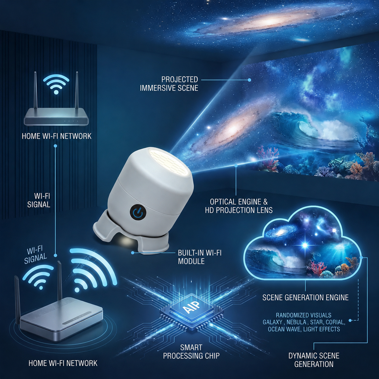 🔥Last day 70%off丨REBYIPO® Night Light Projector — Smart 5D Holographic Starry Sky & Ocean Projector 🌠
