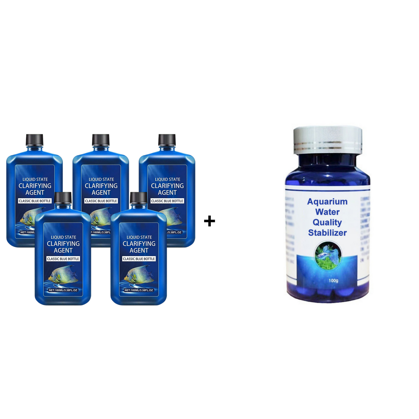 Five aquarium clarifiers with dechlorinator tablets bundle