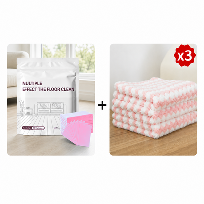 Pink-Wild Rose Mallow floor cleaning sheets with three microfiber cleaning towels
