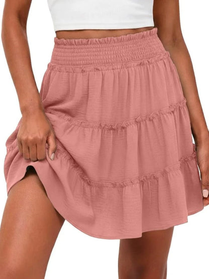 Women's Casual High-Waisted Ruffle Tiered Flowy Mini Skort