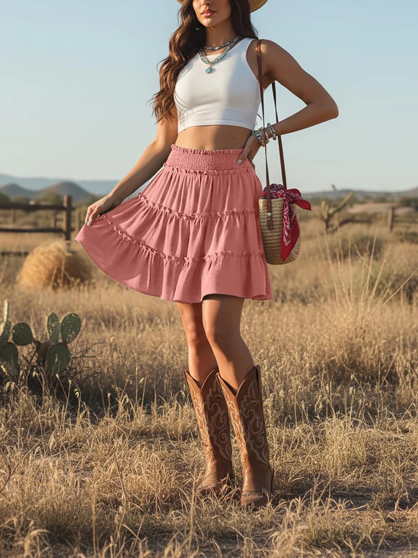 Women's Casual High-Waisted Ruffle Tiered Flowy Mini Skort - image 4