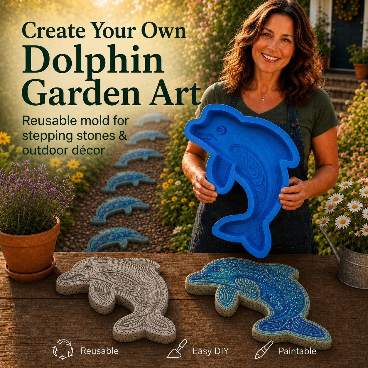 Dolphin reusable garden art mold