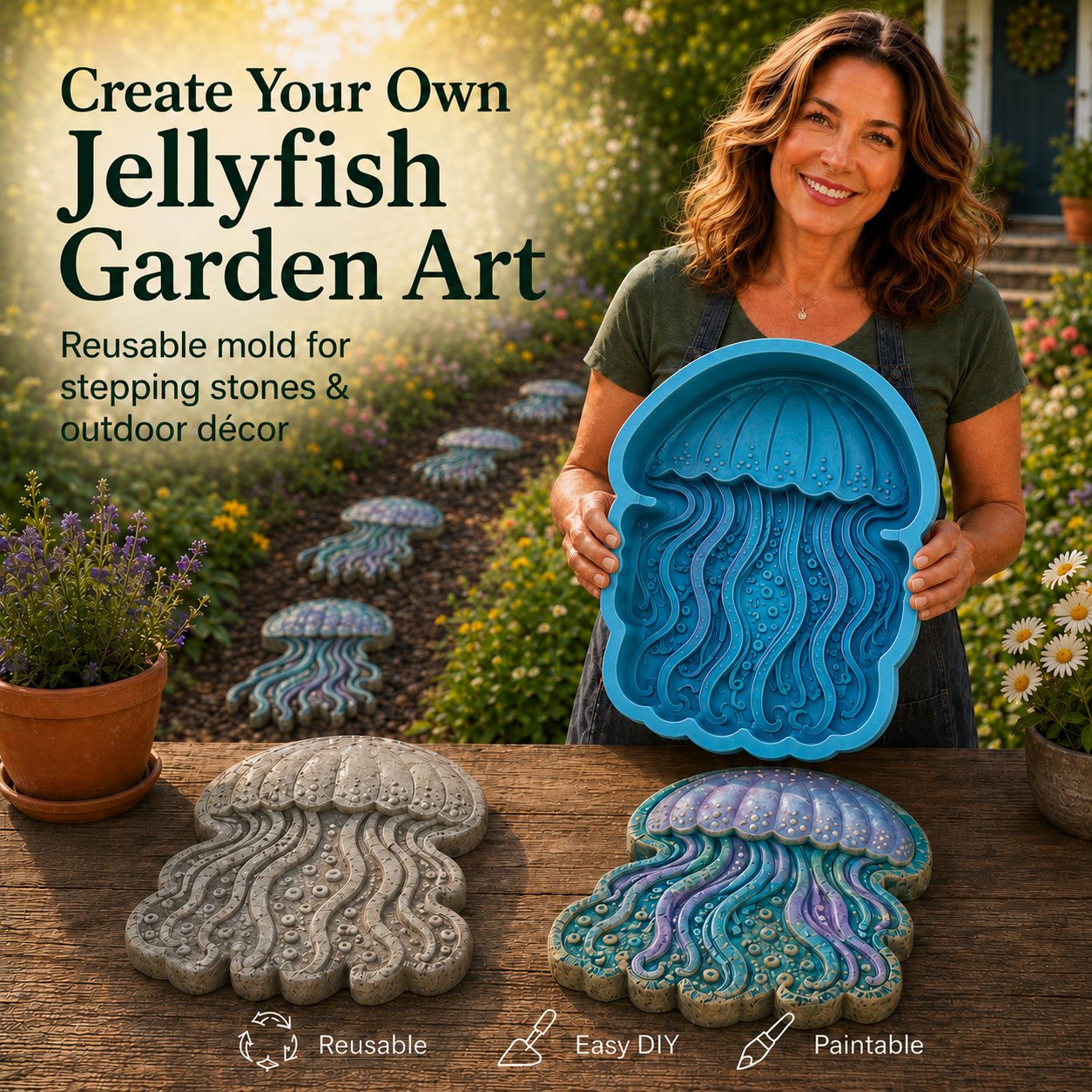Jellyfish reusable garden art mold