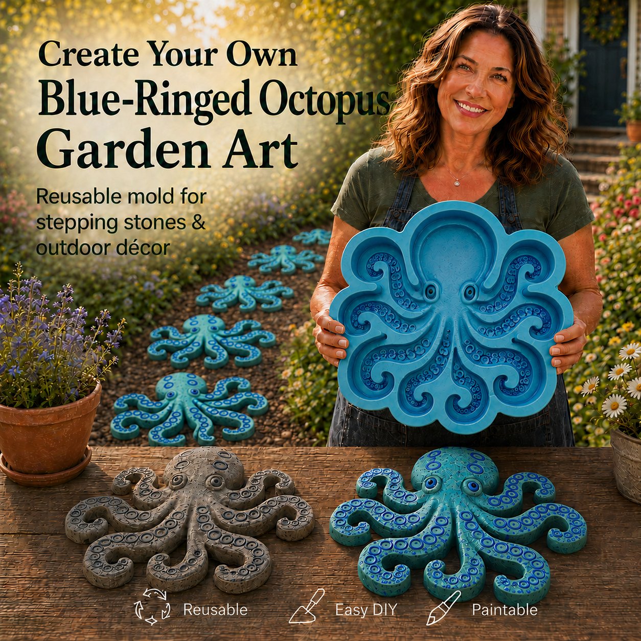 Octopus reusable garden art mold