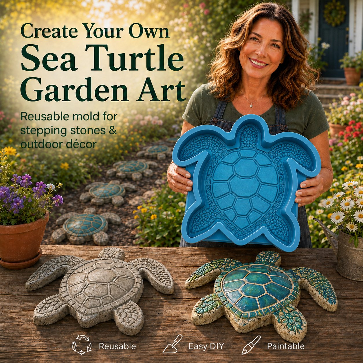 Sea turtle reusable garden art mold