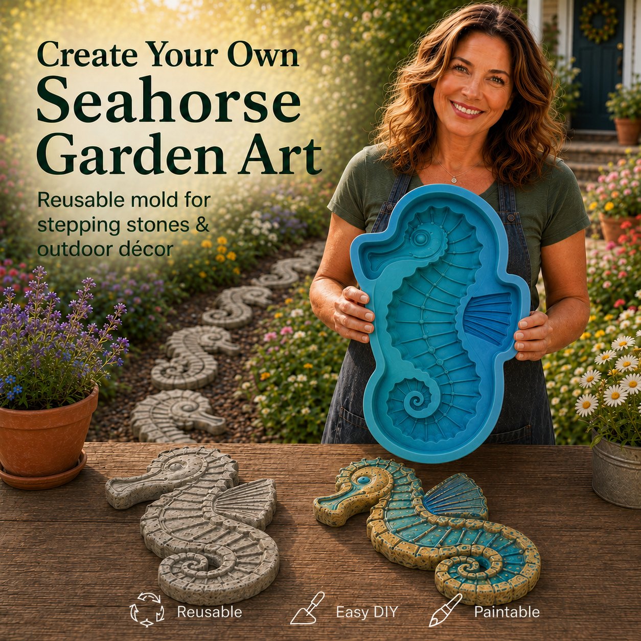 Seahorse reusable garden art mold