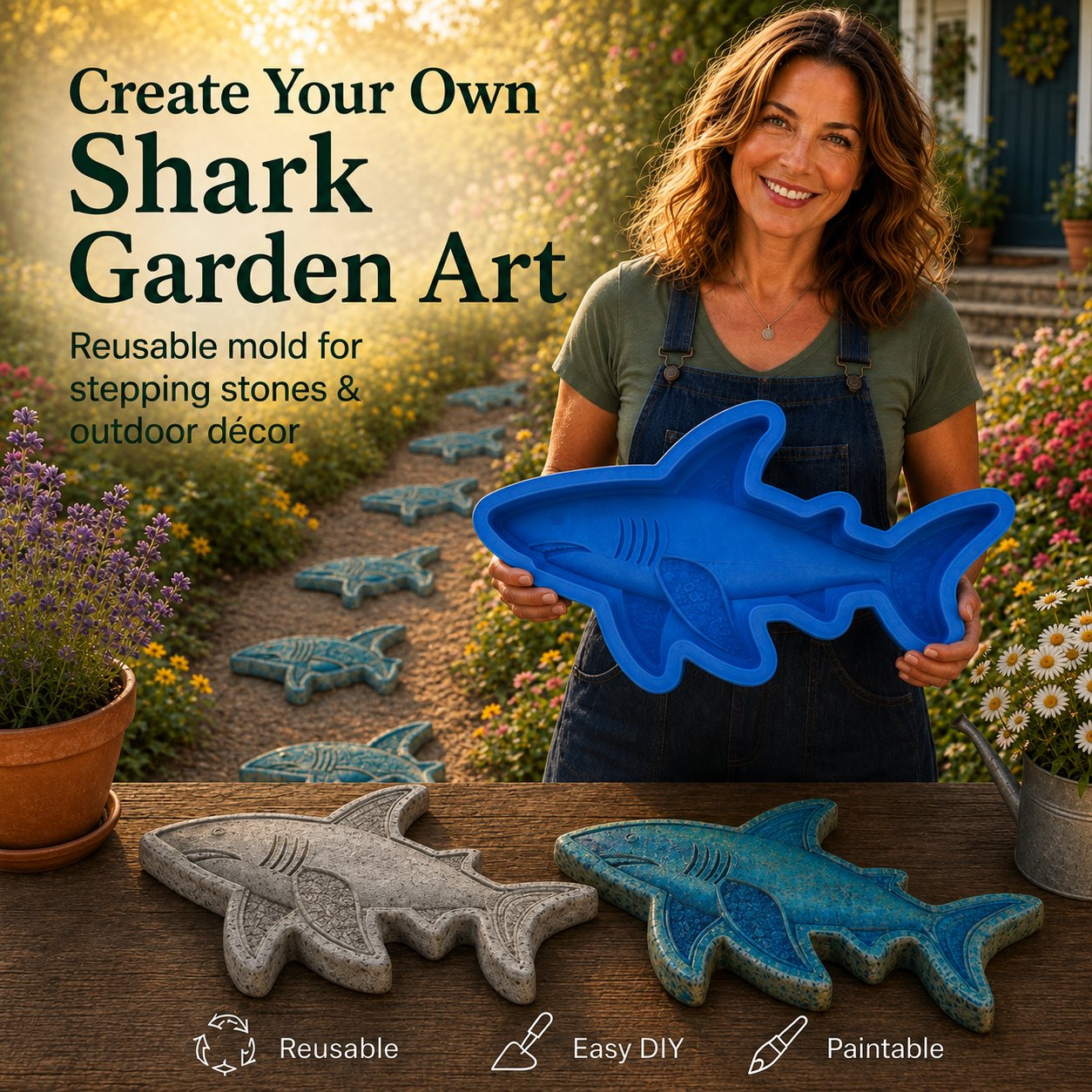 Shark reusable garden art mold