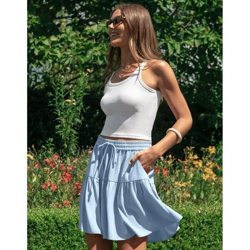 Women's High Waist Drawstring Tiered Skort - image 4